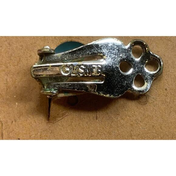 Vintage Lisner Turquoise Blue Grooved Acrylic Modernist Clip On Earrings Runway - Picture 3 of 6